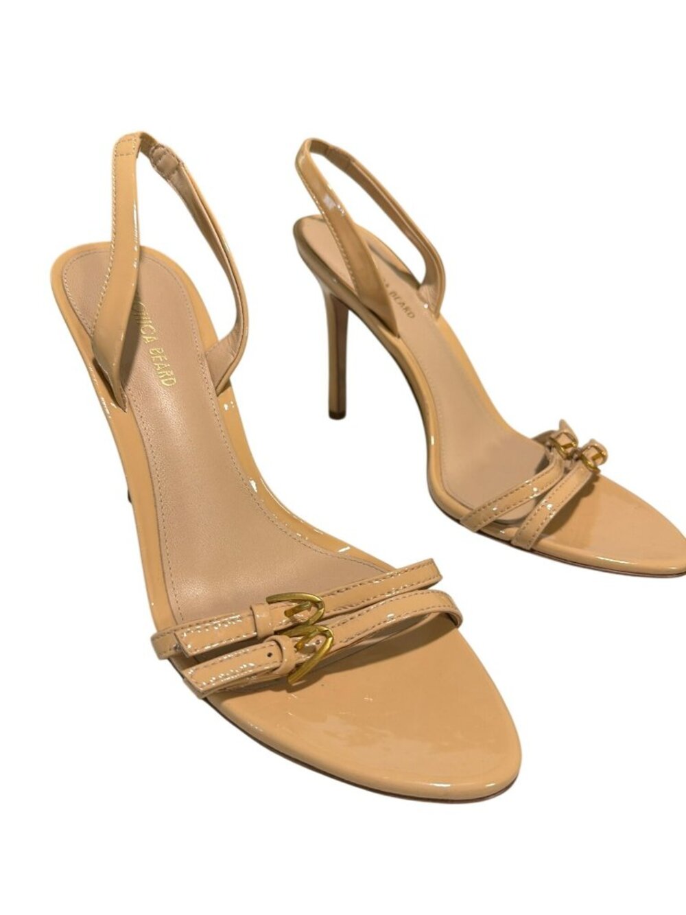 New Veronica Beard Austin Beige Leather Slingback Heels Shoes Size 8